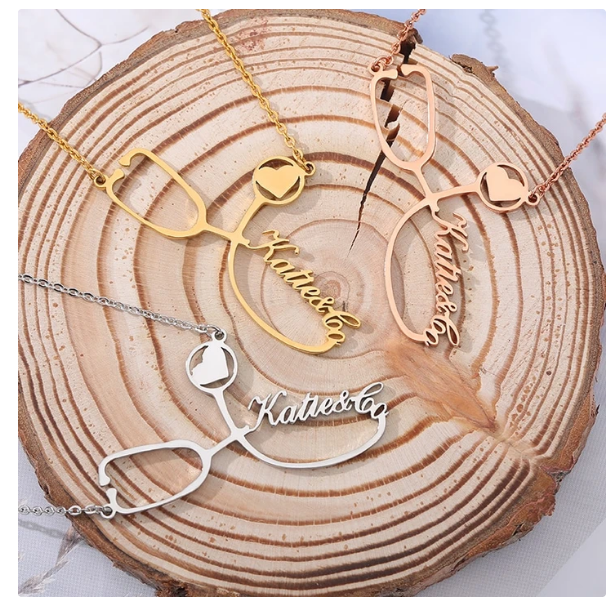 Personalized Stainless Steel Stethoscope Name Necklace