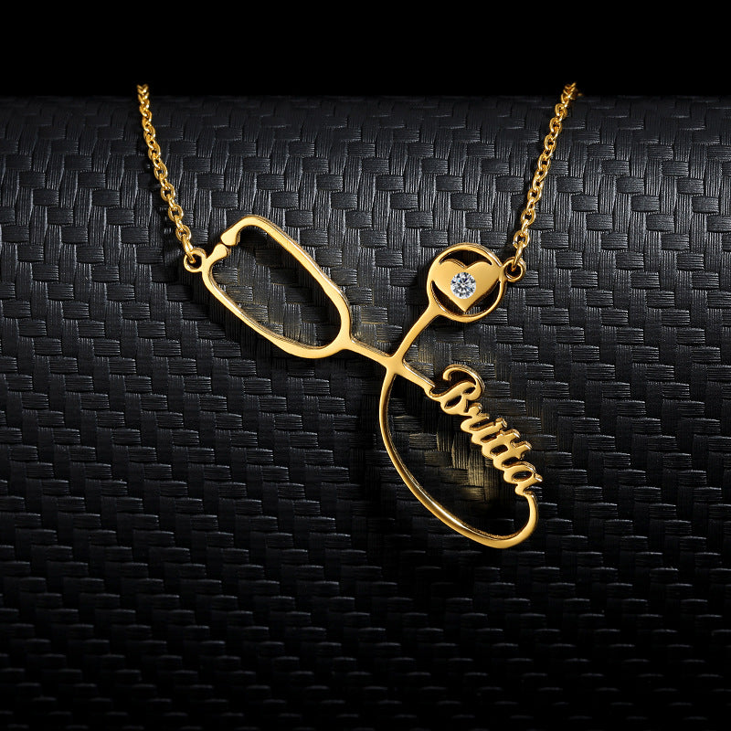Personalized Stainless Steel Stethoscope Name Necklace